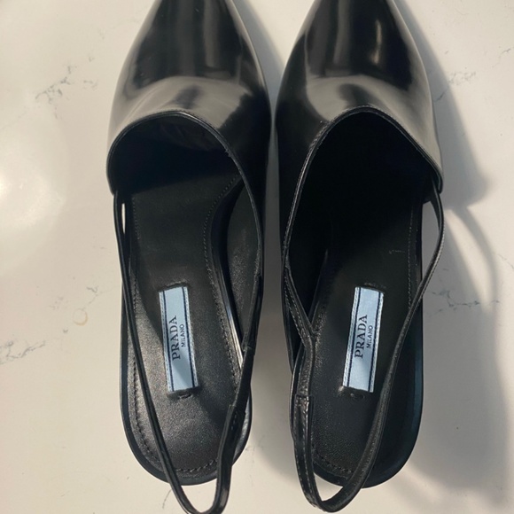 NEW Prada Leather Slingback Wedge Pumps Pointed Toe Wedge Heel US10 - Picture 7 of 10